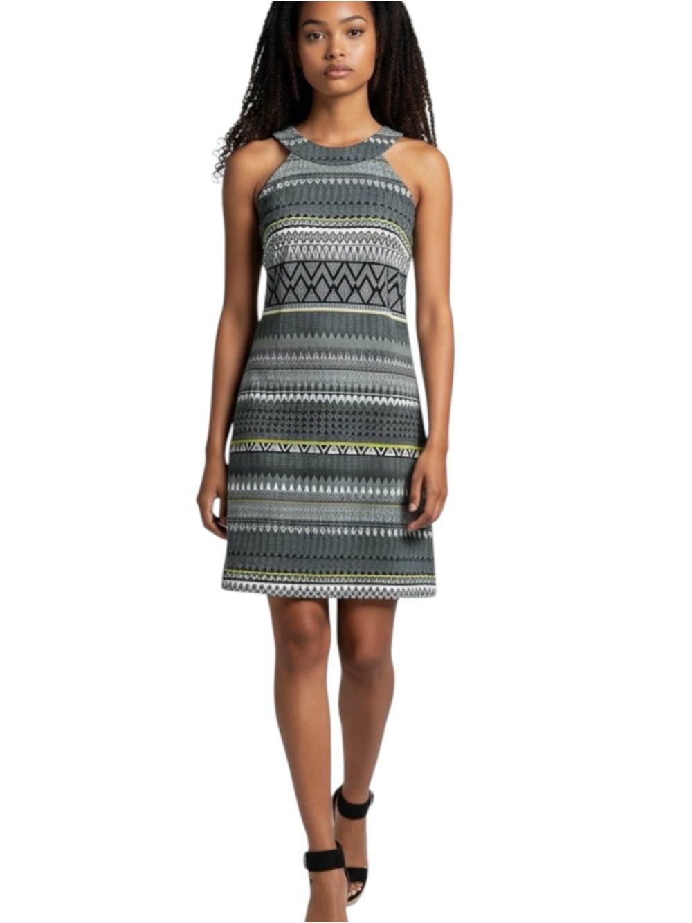 Trina Turk Black White Geometric Print Sleeveless Dress NWOT Size L Career
